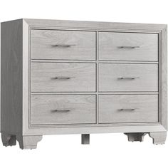 a white and grey dresser with six drawers