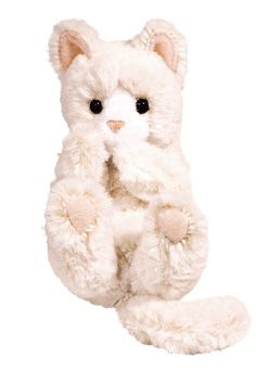 a white stuffed animal with one paw on it's face and the other hand