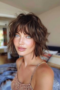 Are you ready to embrace the edgy, stylish, and incredibly versatile world of short shag hairstyles with bangs? This iconic haircut has made a major comeback in recent years, and for good reason. The short Medium Shag Haircuts No Bangs, Heavy Fringe Hairstyles, Medium Short Shaggy Haircuts, Edgy Wavy Haircuts, Wavy French Bob With Bangs, Very Short Shag, Lob Shag Haircut, Shaggy Bangs Short Hair, Short Hair With Lots Of Layers