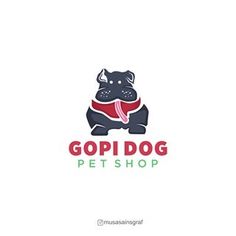 a logo for a pet shop with a dog wearing a scarf on it's neck