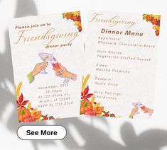 two flyers for a dinner party with autumn leaves