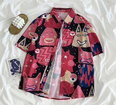 Weird Sweaters, Monster Graffiti, Kemeja Motif, Graffiti Shirt, Transition Goals, Streetwear Shirts, Men Street Fashion, Shirts Short Sleeve, Outwear Women