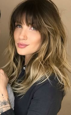 Balayage With Fringe, Bangs And Balayage, Bangs With Medium Hair, Long Hair With Bangs, Brown Hair With Highlights, Hair Color Balayage, Great Hair, Layered Hair, Ombre Hair