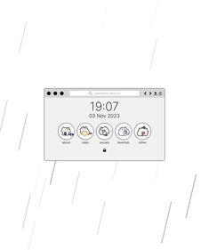 a computer screen with icons on it and rain falling down in the background, as seen from above