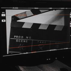 a black and white image of a movie clapper on a computer screen with the words, prod no scene take