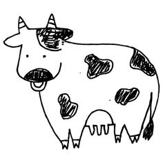 a black and white drawing of a cow