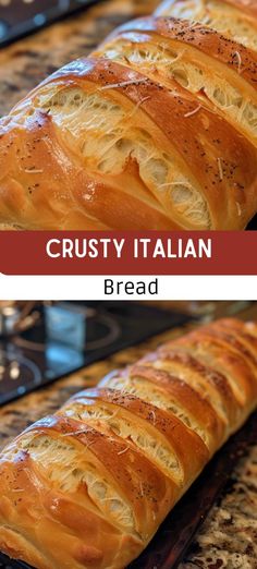 two pictures of breads with the words crusty italian bread