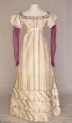 Rate the Dress: Subtle stripes and purple pops in the 1820s - The Dreamstress Regency Costume, Augusta Auctions, Ombre Green