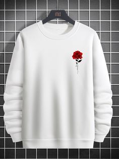 White Casual Collar Long Sleeve Fabric Floral,Letter Pullovers Embellished Slight Stretch Spring/Fall Men Clothing White Long Sleeve Hoodie With Lettering, White Custom Print Sweatshirt For Streetwear, White Hoodie With Embroidered Logo Long Sleeve, Luxury White Men's Sweatshirt, White Long Sleeve Sweatshirt With Anime Print, Men Sweatshirt