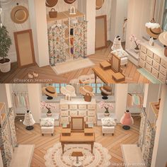 the interior of a dollhouse with furniture and accessories