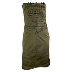 Check out this item from 1stdibs! S/S 2004 Gucci by Tom Ford Olive Green Fan Pleated Strapless Mini Dress: https://www.1stdibs.com/id-v_14879692 Gucci Fitted Mini Dress, Gucci Fitted Mini Length Dresses, Fitted Gucci Mini Dress, Gucci Fitted Mini Dress For Party, Elegant Sleeveless Gucci Mini Dress, Fitted Sleeveless Gucci Mini Dress, Chic Gucci Mini Dress For Summer, Gucci By Tom Ford, 00s Style