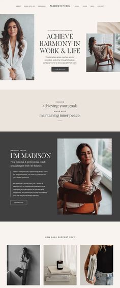 an image of a website page with many different items on it, including a woman sitting in