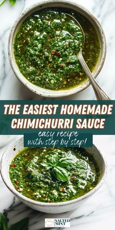 Experience a burst of flavor with this Argentinian Chimichurri sauce—a fresh parsley and cilantro salsa that gives grilled steak, chicken, fish, and vegetables a garlicky kick. Ready in just 10 minutes. Cilantro Chimichurri Sauce, Grilled Potato Wedges, Cilantro Chimichurri, Cilantro Parsley, Chimichurri Sauce Recipe, Paleo Sauces, Chimichurri Recipe, Chicken Veggies, Homemade Condiments