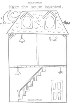 a house with stairs and bats on the roof is outlined in black and white paper