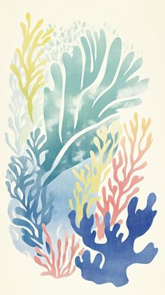 watercolor painting of corals and seaweed on white paper