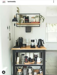 the coffee bar is organized and ready for customers to use