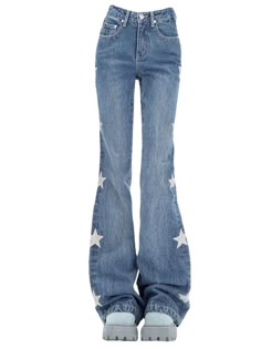 Y2K Grunge Star Denim Jeans - Juneptune Denim Flare Pants, Aesthetic Streetwear, Cute Pants, Streetwear Y2k, Really Cute Outfits, Denim Flares, Mode Vintage, Outfit Casual