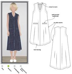 the front and back view of a dress with pockets