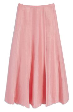 This elevated midi skirt is crafted from a silk-enriched blend and designed with vertical panels for a flared silhouette. 51% linen, 18% lyocell, 16% silk, 15% polyester Machine wash, tumble dry Imported Spring Silk A-line Maxi Skirt, Silk A-line Pleated Skirt, Silk A-line Flowy Skirt, Spring Silk A-line Skirt, Silk A-line Skirt, Spring Cocktail Flowy Maxi Skirt, Flowy Maxi Skirt For Spring Cocktail Occasions, Silk Gathered Flared Maxi Skirt, Silk Voluminous Midi Skirt