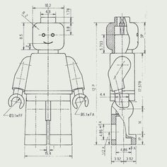 a drawing of a lego figure with measurements