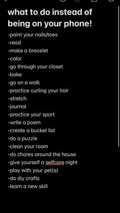 here are 20 things to do instead of being on your phone. hope this helps🤍 Ways To Make Your Phone Aesthetic, What To Do When You Get A New Phone, Things To Do When You Have No Internet, If You Think Your Being Followed Play This, Thing To Do Instead Of Being On Your Phone, Things To Do Than Being On Your Phone, Stuff To Do Off Your Phone, How To Get Your Phone Back From Parents, Crafts With Things You Have At Home