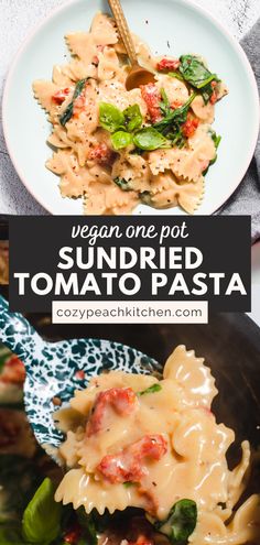 one pot sun dried tomato pasta with creamy and vegan sauce