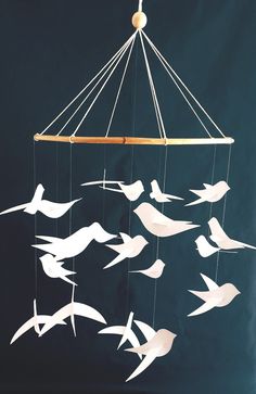 a group of birds that are flying in the air with some strings attached to it