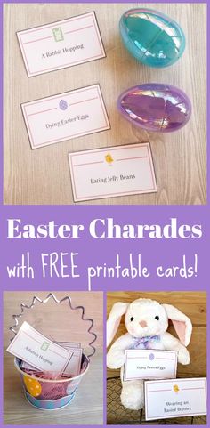 an easter basket with free printable cards for children to use in their crafts and activities