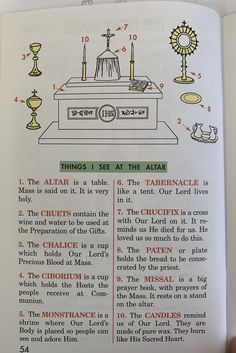 an open book with instructions on how to set the altar