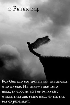 a black and white photo with an angel on top of a cliff, in the clouds