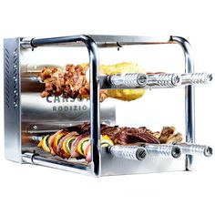 an image of a toaster oven with meats and vegetables on the grill for sale