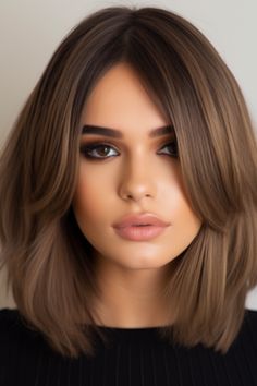 Long Bob With Bangs Side Part, Lob Haircut Thick Hair Curtain Bangs, Long Bob With Round Face, Brunette Long Bob With Curtain Bangs, Lob For Thick Hair Round Faces, Long Lob With Curtain Bangs, Best Bobs For Round Faces, Bob With Curtain Bangs Side Part, Long Bob Plus Size Women