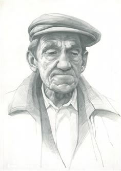 a drawing of an old man wearing a hat