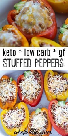 keto - low carb gf stuffed peppers with cheese on top and inside