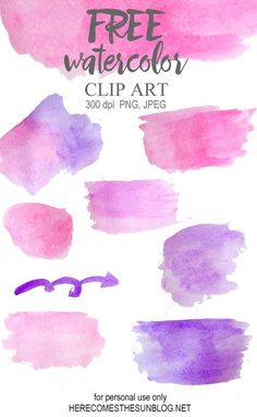 free watercolor clip art with pink and purple colors on the bottom right hand corner