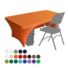 an orange table and chair with different colors