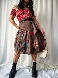 Vintage Y2K 00s brown applique midi peasant skirt Skirt is in great vintage condition. SIZE. Model usually wears UK 10-12 / S-M / US 6-8, item could fit UK 14 / L / US 10. Check the measurements, before buying. MEASUREMENTS: waist - 88 cm, hips - 110 cm, length - 66 cm. Item is from mixed material. Care delicate. Color may differ slightly depending on the color calibration of the device you're viewing on. If You have more questions about products or shipping, please drop me a message. Wish You great shopping, Mellina Brown Tiered Skirt For Spring, Spring Brown Tiered Skirt, Vintage Tiered Skirt For Fall, Brown Cotton Knee-length Skirt, Vintage Brown Tiered Skirt, Brown Vintage Tiered Skirt, Vintage Knee-length Brown Skirt, Vintage Brown Knee-length Skirt, Vintage Cotton Brown Skirt