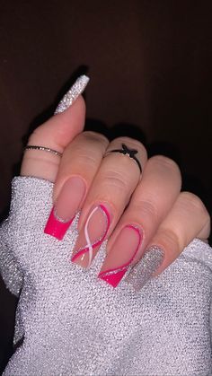 Her Nails, Acrylic Nails Coffin Pink, Acrylic Nails Coffin Short, Pink Acrylic Nails, Neon Nails, New Year's Nails, Square Acrylic Nails, Best Acrylic Nails, Long Acrylic Nails