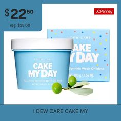 Treat for Your Skin: This sprinkle wash-off mask has hydrating rainbow sprinkles, Hyaluronic Acid & a birthday cake scent (that smells yummy enough to eat) all wrapped up in a soft-serve textured mask, making hydrated skin a piece of cake! How to use: Apply a generous, even layer to clean skin avoiding eyes and lips. Leave on for 5-10 minutes - mask will not dry! Rinse off with lukewarm water while massaging the skin in a circular motion. For best results, use 2-3 times a week. Key Ingredie… Cake My Day Face Mask, Cake My Day, I Dew Care, Mask Korean, Face Mask Brush, Hydrating Face Mask, Skin Care Face Mask, A Birthday Cake, Hydrated Skin