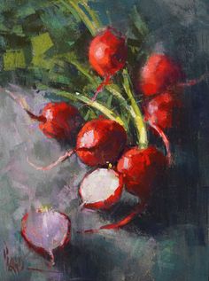 a painting of radishes on a table