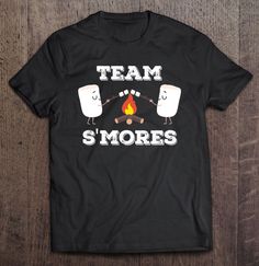 a black shirt with two marsh and smores on it that says team s'mores