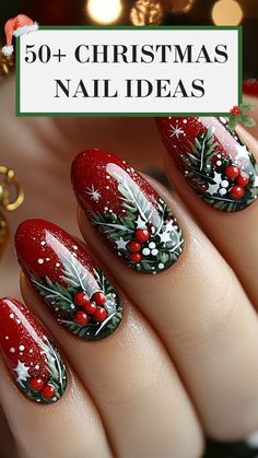 🌺🌷🌺23+Cute, Stylish And Trendy Nail Designs For Charismas And Winter🌺🌷🌺 Christmas Finger Nail Design Ideas, Holly Nails Christmas, Red And Black Christmas Nails, French Tips Short Nails, Tips Short Nails, Cute Winter Nail Designs, French Tips Short, Acrylic Winter Nails, Christmas Present Nails