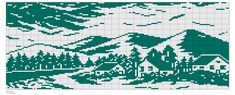 a cross stitch pattern with mountains and trees in the background, as well as an image of