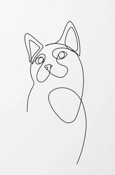 a line drawing of a cat's face on a white paper with black ink