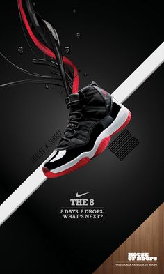 an advertisement for the nike air jordans is shown in black and white with red accents