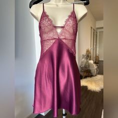 This Vs Slip Dress Has Never Been Worn But Tried On. Beautiful Condition. Removed Tags And Labels But Never Used. Night Slip Dress, Night Slip, Purple Lingerie, Lingerie Slip, Tags And Labels, Lace Slip Dress, Silk Slip Dress, Lace Slip, Silk Slip