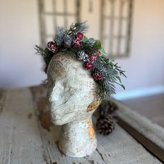 This gorgeous whimsical headband is covered with faux frosted, shimmering pine, small dusted pinecones, greenery, and snow speckled winter red berries. The base is a sturdy wide headband  Perfect for a wedding, Ren Faire, festival, photo shoot, etc! Each headpiece may vary slightly but each will be whimsical and lovely and very similar to the photos Fairy Headband, Winter Berry, Festival Photo, Winter Red, Woodland Fairy, Wide Headband, Forest Fairy, Wedding Crown, Forest Wedding