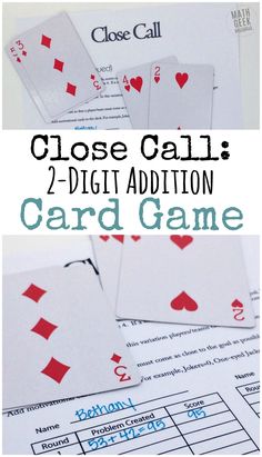 close call 2 digit addition card game for kids to play in the classroom or at home