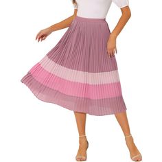 The pleated skirt features a high waist and A-line silhouette that accentuates your graceful figure, creating a golden section ratio. With its bold color blocking and pleated design, this chiffon midi skirt looks striking in motion and captivates even at a standstill. It has an elasticated waist for a very comfortable fit. Keep the summer vibes going with strappy sandals or heels! Fun and colorful, the color-block pleated skirt from Allegra K will brighten up your days. Golden Section, Pleated Chiffon Skirt, Midi Skirt With Pockets, Pleated Chiffon, Mid Length Skirts, Women Midi, Chiffon Skirt, Pleated Midi Skirt, Womens Clothing Sizes