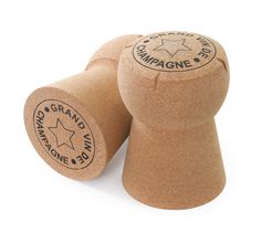 two cork stoppers are shown on a white background